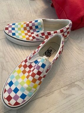 Vans Classic Slip-On Rainbow Checkerboard Shoes